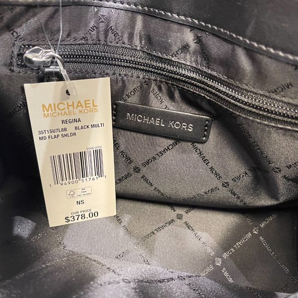Michael Kors Regina Medium Flap Should Crossbody Bag MK Black Multi - Picture 8 of 12